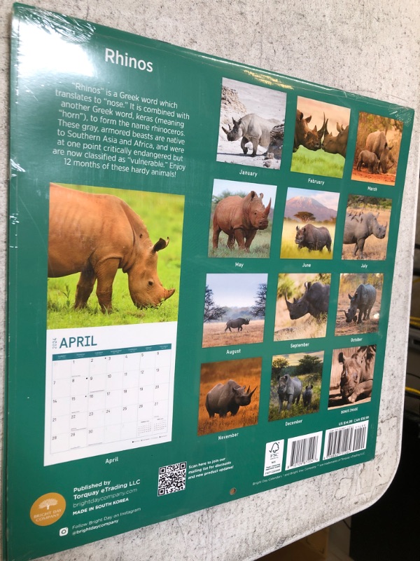 Photo 2 of 2024 Rhinos Monthly Wall Calendar by Bright Day, 12 x 12 Inch Cute Nature Photography Gift Wildlife Safrai Animal Elephant Zoo Lion 2PACK 