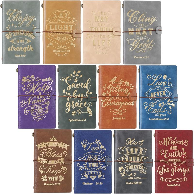 Photo 1 of 12 Pcs Christmas Bible Verse PU Leather Journals Gifts for Women Men Refillable Journal Inspirational Christian Notebooks Teacher Appreciation Encouragement Present for Graduation(Gilding)