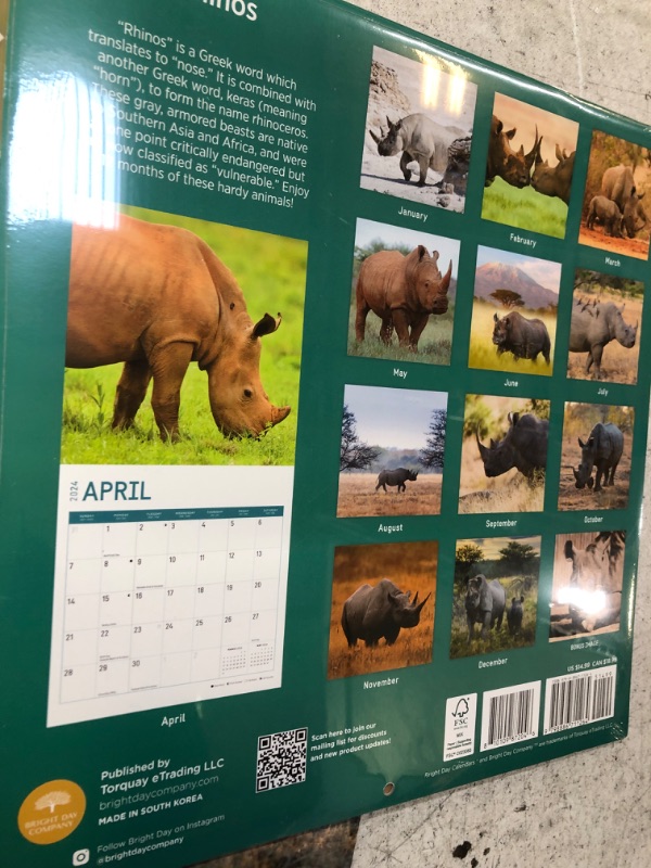 Photo 2 of 2024 Rhinos Monthly Wall Calendar by Bright Day, 12 x 12 Inch Cute Nature Photography Gift Wildlife Safrai Animal Elephant Zoo Lion