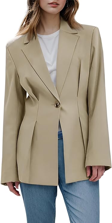 Photo 1 of SIZE M Cicy Bell Women's Trendy Blazer Lapel Long Sleeve Casual Work Pleated Open Front Blazer Jacket
 
