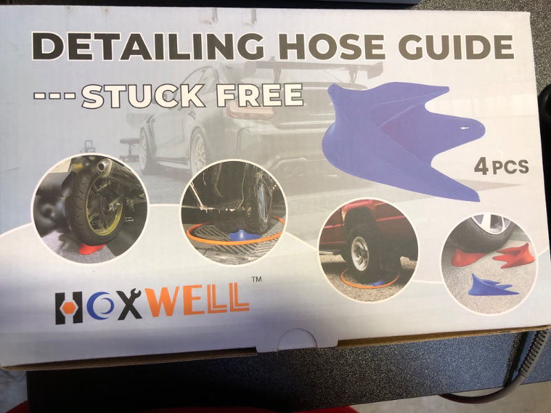 Photo 2 of Hose Guide for Car Wash Tool, Durable Plastic Wash Hose for Car Detailer, Prevent Hose Stucking Under Tires (4 Packs Blue) Blue-4 Packs