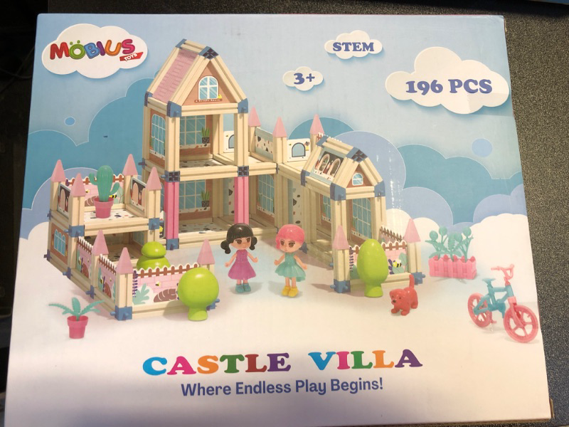 Photo 2 of 196-Piece 3D Princess Castle Villa Doll House Building Toy Set - STEM Montessori DIY Building Blocks Toys - Dollhouse for Girls Age 3 4 5 6 7 8 Year Old, LED Lights, ABS Plastic, Creative Kids Gift 196-Pcs Playset