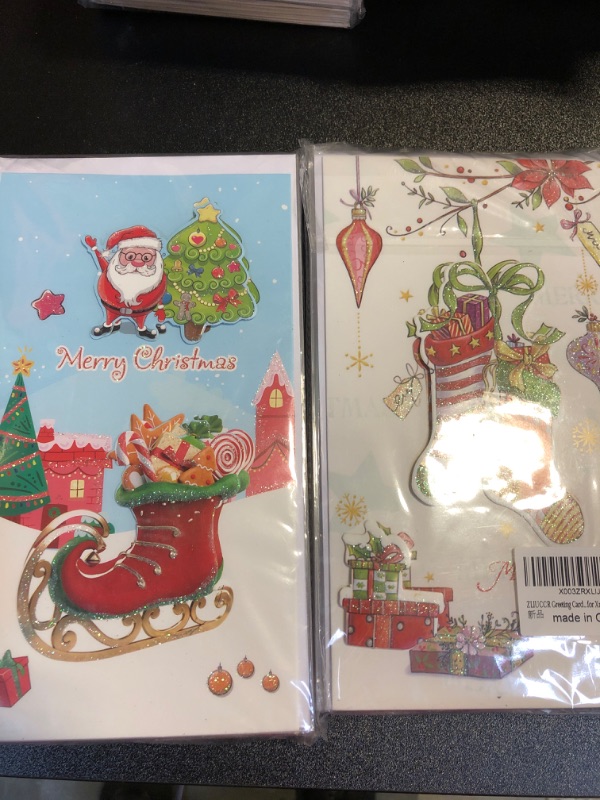 Photo 2 of Christmas Cards Set, 16 Pcs Merry Christmas Cards with Envelopes Bulk 2.5D Raised Pattern Foil & Glitter Christmas Greeting Cards 8x4 Holiday New Years Cards 2PK