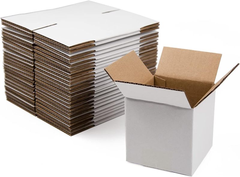 Photo 1 of  White Shipping Boxes 4x4x4 Inches Small Corrugated Cardboard Boxes, 25 Pack