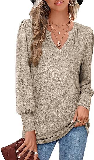 Photo 1 of ZWUREW WOMENS LONG SLEEVE TUNIE SHIRT, CASUAL  LOOSE FIT BROWN