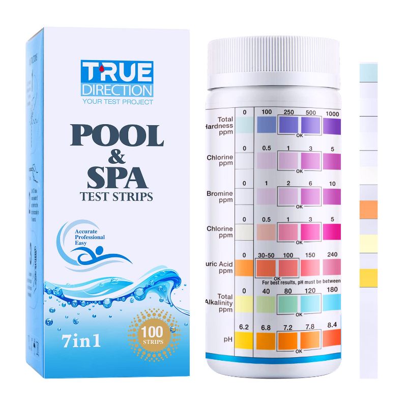 Photo 1 of Pool and Spa Test Strips-7 Way Pool Test Kit, Accurate Hot Tub Test Strips for Bromine, pH,Cyanuric Acid, Total Hardness, Total Alkalinity and Chlorine Test Strips, 100 Counts Spa 7 Way BEST BY 7/12/2024