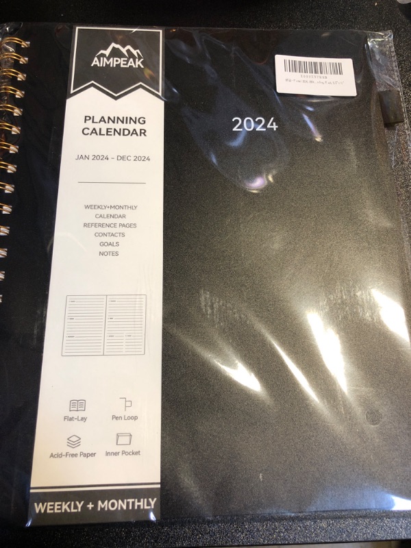 Photo 2 of Planner 2024, 2024 Planner Weekly and Monthly, Jan. 2024 - Dec. 2024, AIMPEAK Planner with Tabs, Pocket, Pen Loop, Flexible Waterproof Cover, Twin-Wire Binding, Black, 8.5" x 11" Black 8.5" x 11"