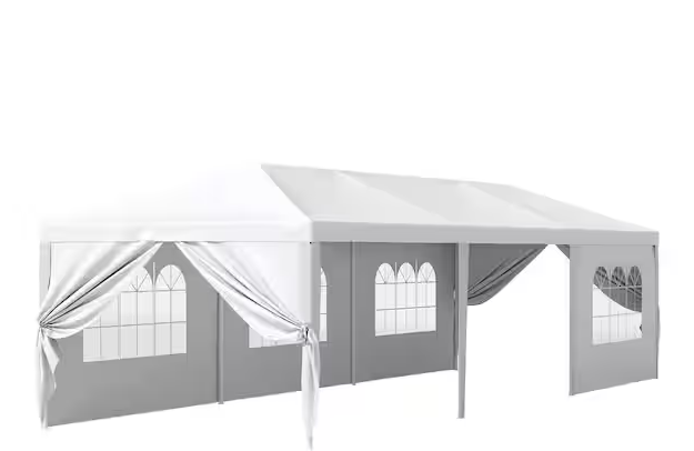 Photo 1 of 10 ft. x 30 ft. White Tent Patio Camping Party Wedding Tent Canopy with 8 Removable Sidewalls