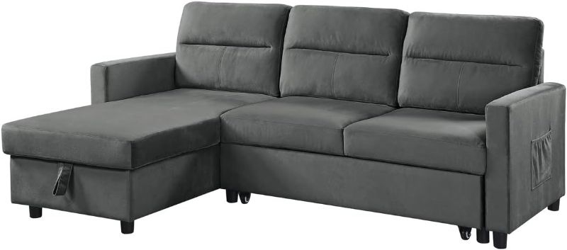 Photo 1 of L-Shape Convertible Sleeper Sectional Sofa, with Storage Chaise, Pull-Out Bed and Side Pocket, Velvet Upholstered Reversible Corner Couch, for Living Room, Apartment Velvet Reversible Sofa 81.5  2 OF 2 ONLY 