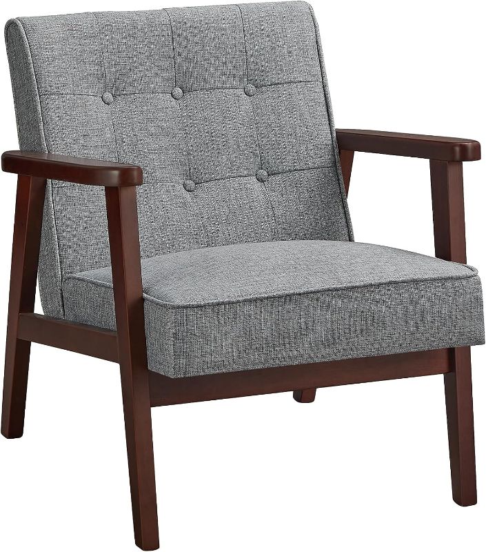 Photo 1 of SONGMICS Accent Leisure Chair, Mid-Century Modern Arm Chair with Solid Wood Armrests and Legs, 1-Seat Cushioned Sofa for Living Room Bedroom Balcony Studio, Light Gray ULAC001G01

