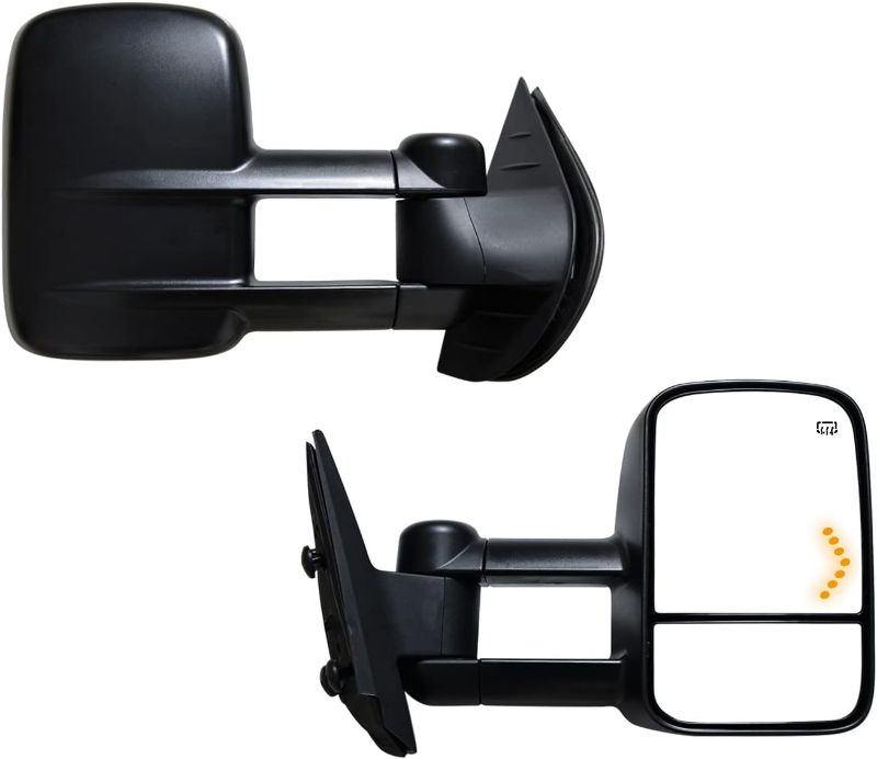 Photo 1 of AERDM New Pair Towing Mirrors Power Operated Heated Textured Black Telescoping Trailer Side Mirrors with Arrow Signal Light Side Mirrors Compatible with 2007-2013 Chevy/GMC Silverado/Sierra
