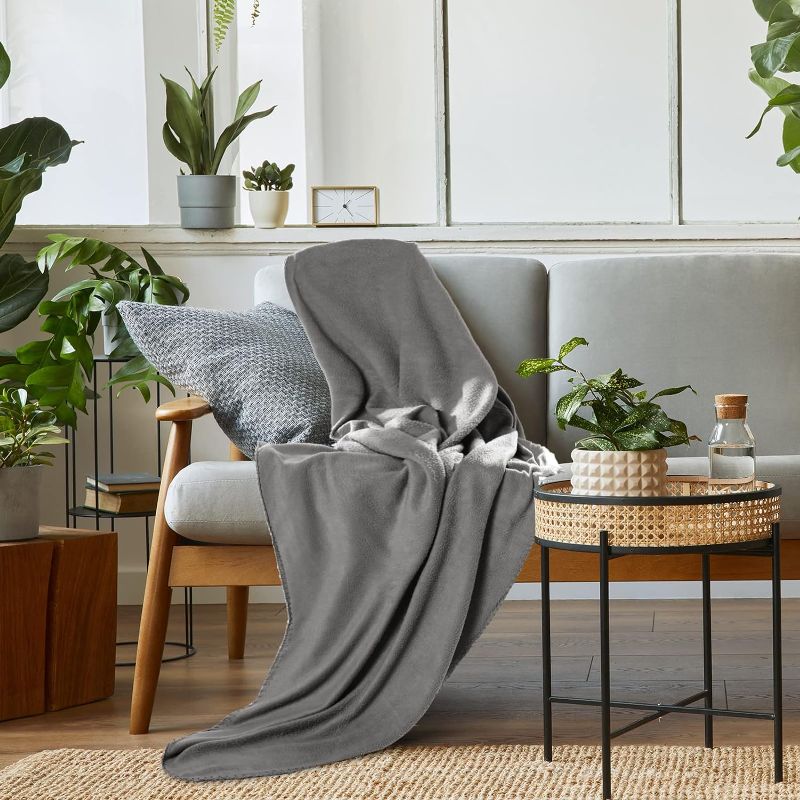 Photo 1 of  1 COUNT Polar Fleece Blanket Bulk 50 x 60 Inch Fleece Throw Blankets Soft Cozy Microfleece Blanket Lightweight Warm Comfy Pet Blankets for Home Office Couch Sofa Car Airplane Travel Outdoor (Gray)