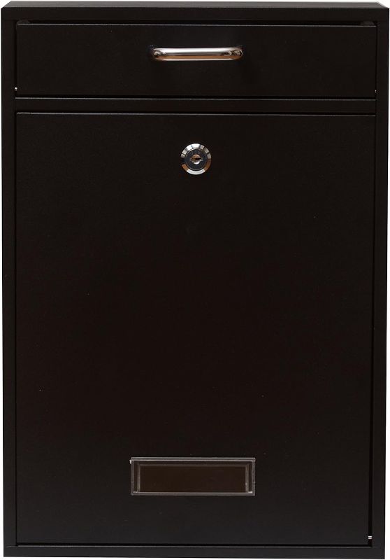 Photo 1 of Wall Mounted Locking Vertical Dropbox Mailbox - Safe and Secure (Large) | Made with Galvanized Steel (Black)
