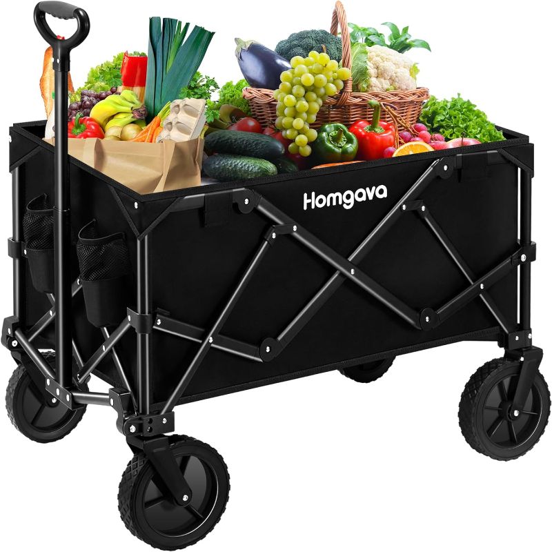 Photo 1 of Homgava 200L Collapsible Folding Wagon Cart,350LBS Heavy Duty Garden Cart with All Terrain Wheels,Portable Large Capacity Utility Wagon Cart for Camping Fishing Sports Shopping, Black
