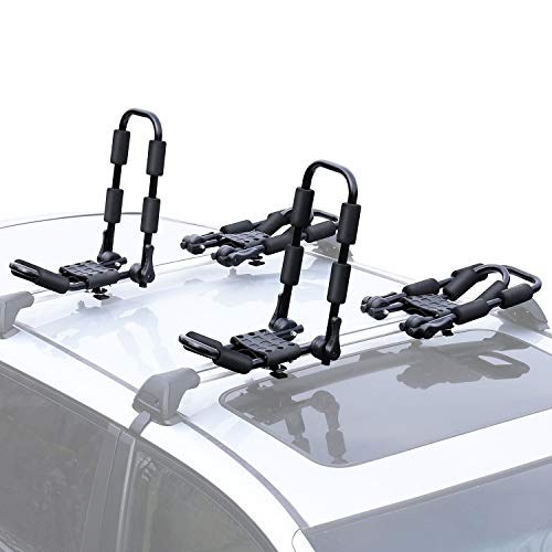 Photo 1 of Leader Accessories Folding Kayak Rack 4 PCS/Set J Bar Car Roof Rack for Canoe Surf Board SUP on Roof Top Mount on SUV Car and Truck Crossbar 
