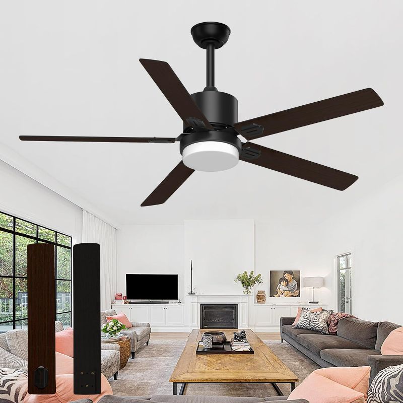 Photo 1 of Biukis Ceiling Fans with Lights and Remote, 60 Inch Outdoor Ceiling Fan with Remote, Modern Fan with Lights for Patio Farmhouse Bedroom,Matter Black

