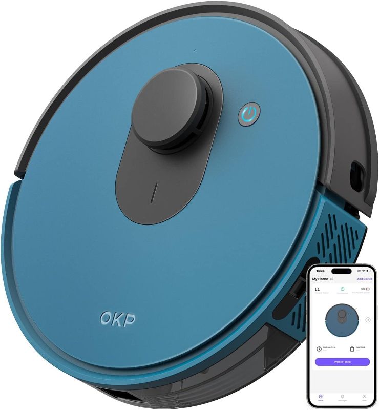 Photo 1 of OKP Robot Vacuum Cleaner Lidar Robotic Self Charging Vacuum Robot with Lidar Navigation Strong Suction for Hard Floors, Blue
