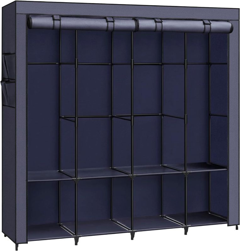 Photo 1 of SONGMICS Clothes Wardrobe, Portable Closet, Garment Organiser Rack with 4 Hanging Rails, Shelves, 4 Side Pockets, 45 x 170 x 167 cm, Large Capacity, Dark Blue RYG094I02
