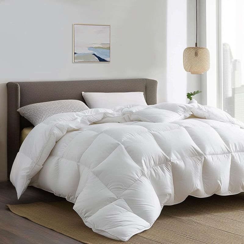 Photo 1 of Serta Feather Down Comforter Queen Size - All Seasons Warmth 300 Thread Count White Down Duvet Insert 500 Fill Power Comforter Insert 100% Cotton Down Proof Cover Full/Queen All Season