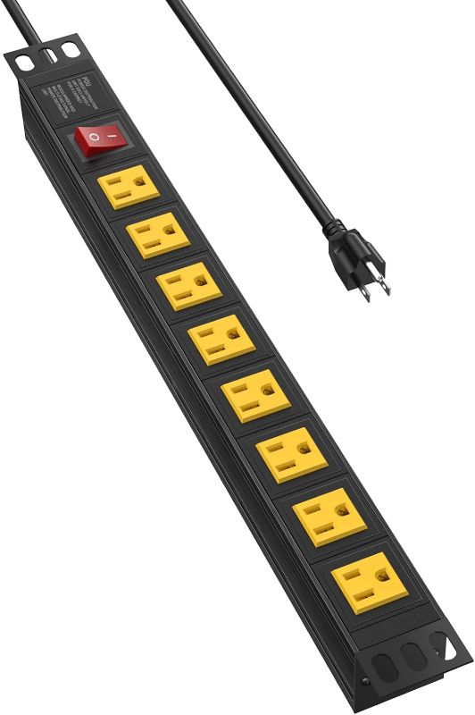 Photo 1 of QBA Rack Mount Power Strip 8 Outlet, Wide Spaced Power Strip Surge Protector, 1U Power Strip for Network Server Racks, 6FT Extension Cord, ETL Listed, Yellow
