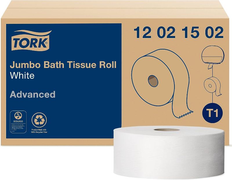 Photo 1 of Tork Jumbo Toilet Paper Roll White T1, Advanced, 2-ply, 6 x 1600 feet, 12021502, 6 Count