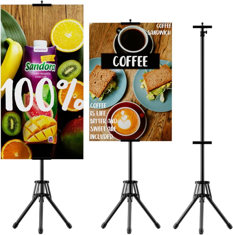 Photo 1 of EBLIKI Poster Stands for Display - Floor Poster Board Holder Poster Display Stand Retractable Banner Stand Outdoor Sign Holder, Double-Side Tripod Height up to 80"
