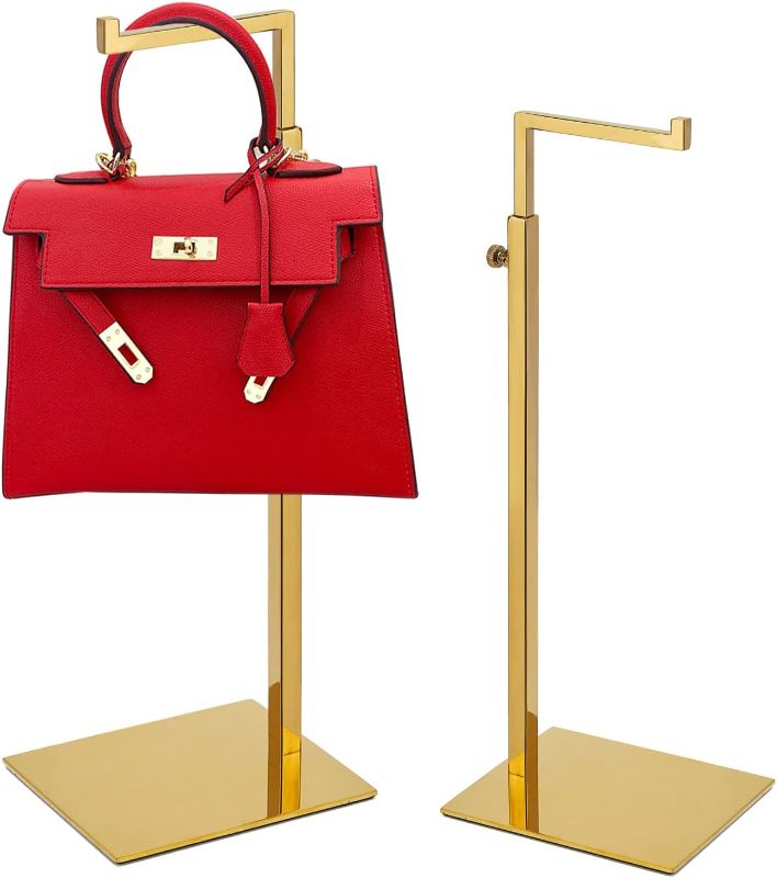 Photo 1 of K KAIDIYIN Gold Purse Display Stand - 2 Pack Bag Display Rack Counter Purse Holder Adjustable Height Stainless Steel Handbag Display Stand
