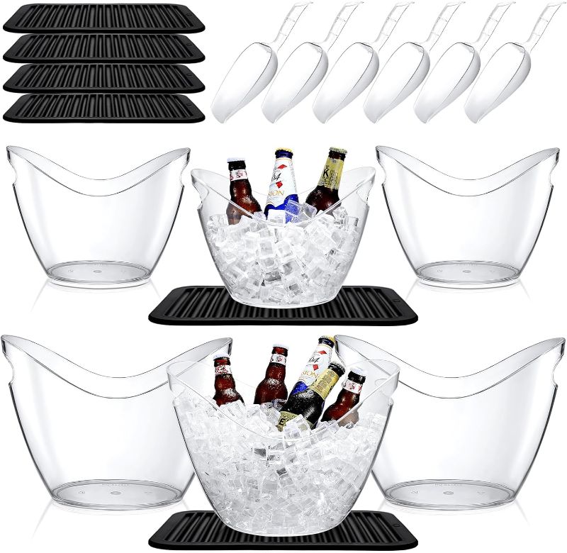 Photo 1 of Umigy 18 Pcs Ice Bucket 8L and 4L Beverage Tub Champagne Wine Bucket with Ice Scoops and Insulated Mats for Parties and Drinks Plastic Clear Acrylic Ice Tub for Bar Champagne Wine or Beer Bottle

