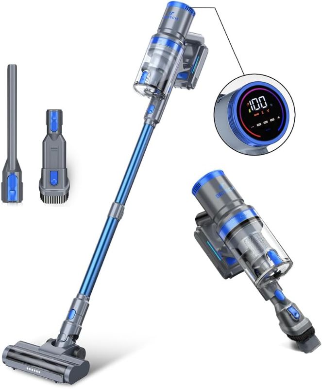 Photo 1 of BRITECH Cordless Lightweight Stick Vacuum Cleaner, 300W Motor for Powerful Suction 40min Runtime, LED Display Screen & Headlights, Great for Carpet Cleaner, Hardwood Floor & Pet Hair (Gray)
