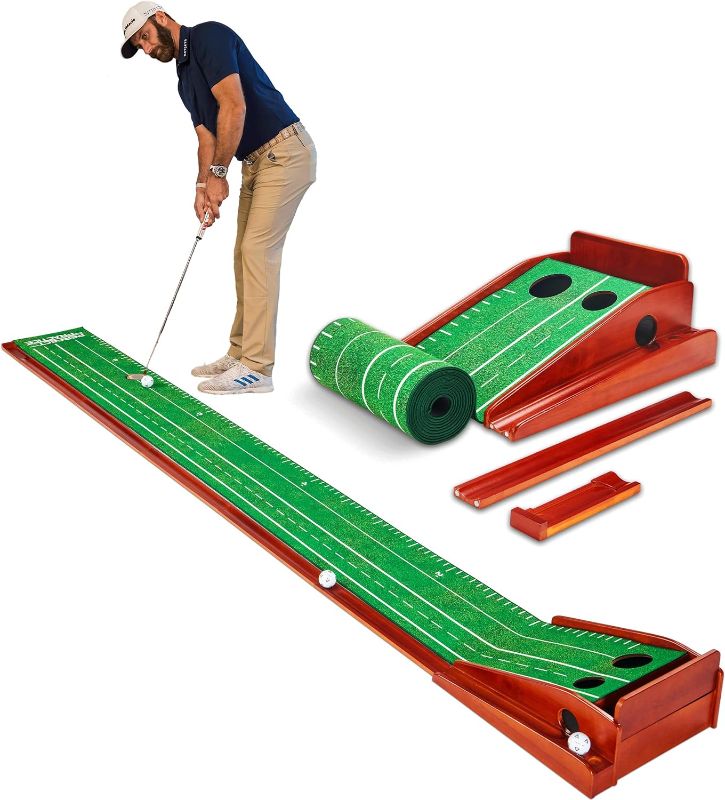 Photo 1 of PERFECT PRACTICE Official Putting Mat of Dustin Johnson - Indoor Golf Putting Green with 1/2 Hole Training for Mini Games & Practicing at Home or in The Office - Gifts for Golfers - Golf Accessories
