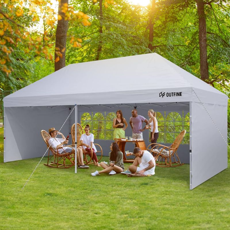 Photo 1 of OUTFINE Canopy 10'X20' Pop Up Canopy Gazebo Commercial Tent with 4 Removable Sidewalls, Stakes X12, Ropes X6 for Patio Outdoor Party Events
