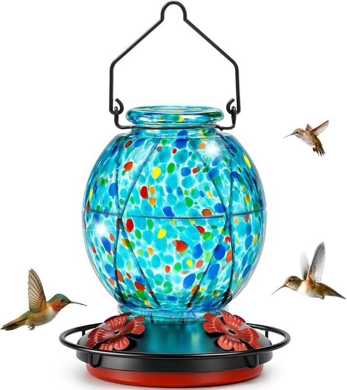 Photo 1 of (sold for parts)(repair)Hummingbird Feeder, Glass Hummingbird Feeder for Outdoors, Vibrant Colors Attract Hummingbirds, 18 Ounces, Netted Texture Ball Shape Bottle