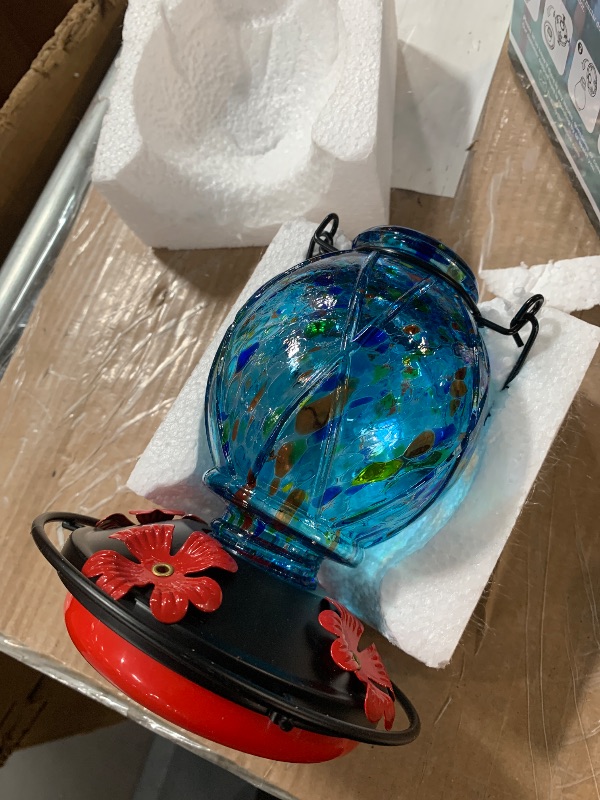 Photo 1 of (sold for parts)(repair)Hummingbird Feeder, Glass Hummingbird Feeder for Outdoors, Vibrant Colors Attract Hummingbirds, 18 Ounces, Netted Texture Ball Shape Bottle