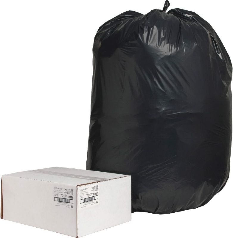Photo 1 of Nature Saver 00995 Trash Can Liners,Rcycld,55-60 Gal,2.0mil,38-Inch x58-Inch ,100/BX,BK
