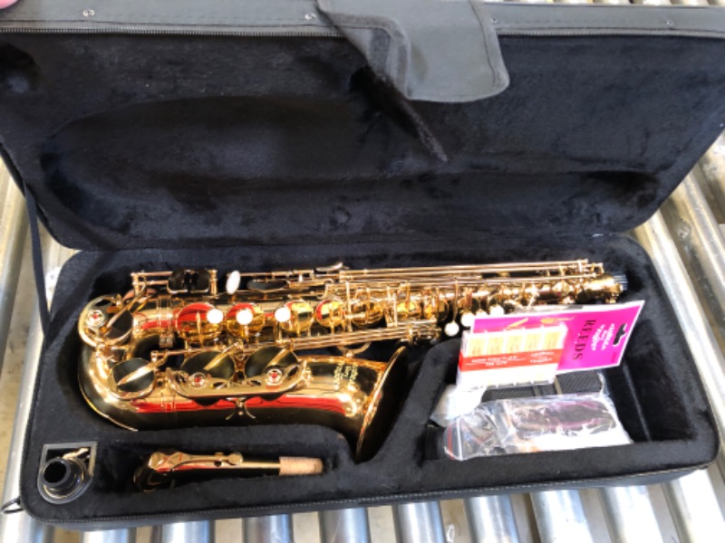 Photo 2 of Glory Gold Laquer E Flat Alto Saxophone with 11reeds,8 Pads cushions,case,carekit
