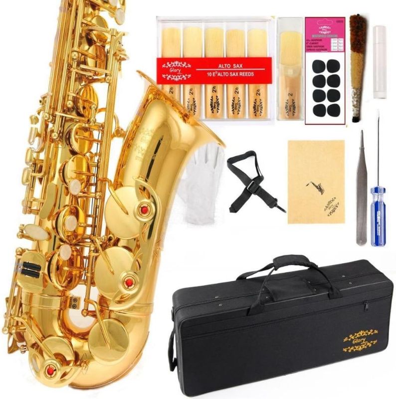 Photo 1 of Glory Gold Laquer E Flat Alto Saxophone with 11reeds,8 Pads cushions,case,carekit
