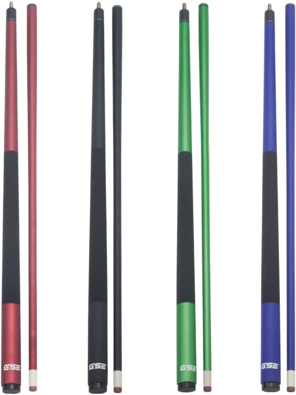 Photo 1 of 58 2-Piece Fiberglass Graphite Composite Billiard/Pool Cue Stick with Matte Paints. Comes with Free Joint Protectors and Soft Bag by GSE (Set of 4 Colors, 18.5-21 Oz.)