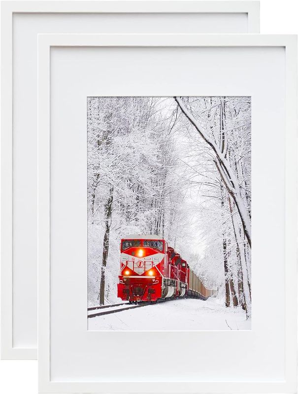 Photo 1 of Egofine A2 Picture Frames Set of 2 Matted for A3 - Solid Wood Acrylic Plexiglass Front for Wall Mounting Hanging Vertically or Horizontally, White - 19 x 25 in
