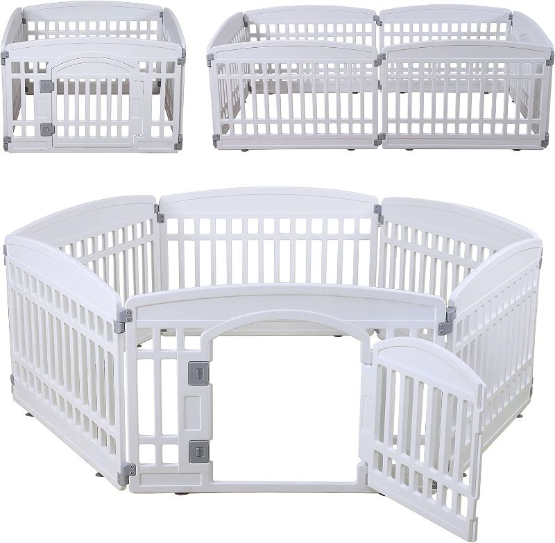 Photo 1 of Pet Playpen for Dogs Heavy Plastic Puppy Exercise Pen Indoor Outdoor Small Pets Fence Puppies Folding Cage 6 Panels for Puppies and Small Dogs House Supplies (White 6*Panel)
