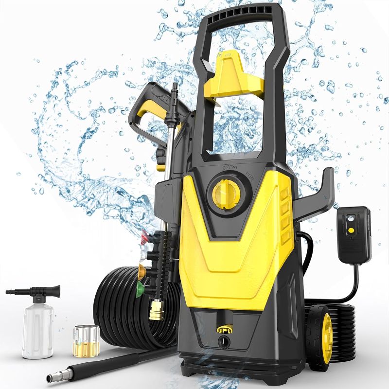Photo 1 of AgiiMan Electric Pressure Washer, 4200PSI Max 2.8GPM Power Washer Electric Powered with 20FT Hose, 4 Nozzles, Foam Cannon, High Pressure Cleaner Machine for Cars, Patios, Driveways, Yellow
