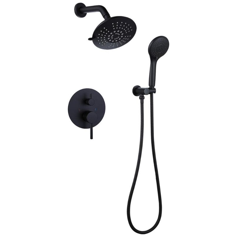 Photo 1 of BWE Single-Handle 2-Spray Round High Pressure Shower Faucet in Matte Black (Valve Included)
