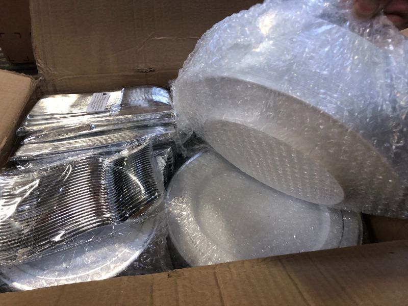 Photo 1 of 600 Piece Silver Dinnerware Set 100 Guests, Disposable Silver Rim Plates, 100 Dinner Plastic Plates, 100 Salad Silver Plates, 100 Silver Plastic Silverware, 100 Plastic Cups Wedding Birthday Parties