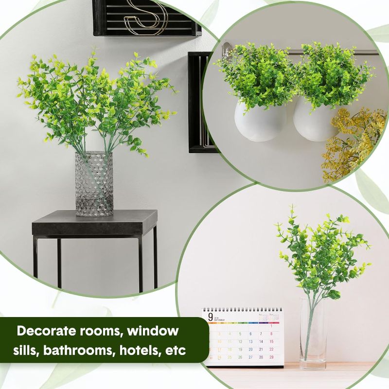 Photo 3 of Cindeer 100 Pcs Artificial Boxwood Stems for Outdoors Fake Stems Plants Shrubs Faux Plastic Greenery UV Resistant Picks for Indoor Outside Farmhouse Home Garden Wedding Decor (Green)
