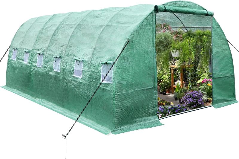 Photo 1 of YITAHOME 20'x10'x7' Heavy Duty Greenhouses Large Walk-in Greenhouse Tunnel Green Houses Outdoor Portable Hot Plant Gardening Upgraded Galvanized Steel Stake Ropes Zipper Door 7 Crossbars Garden
