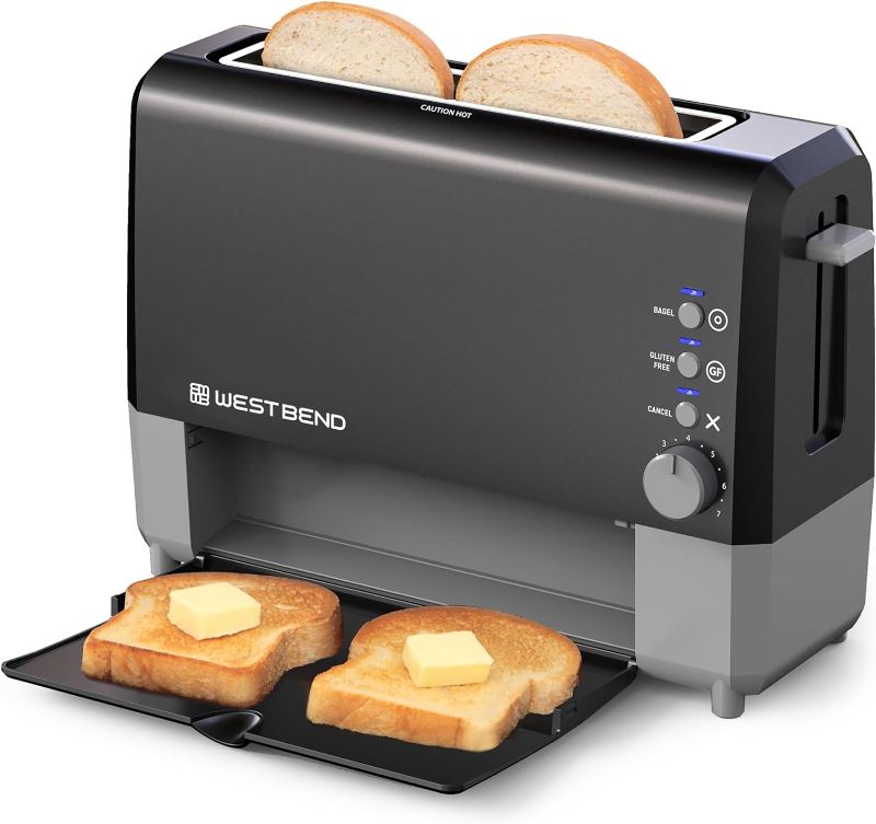 Photo 1 of West Bend 77224 Toaster 2 Slice QuikServe Wide Slot Slide Through, Black 