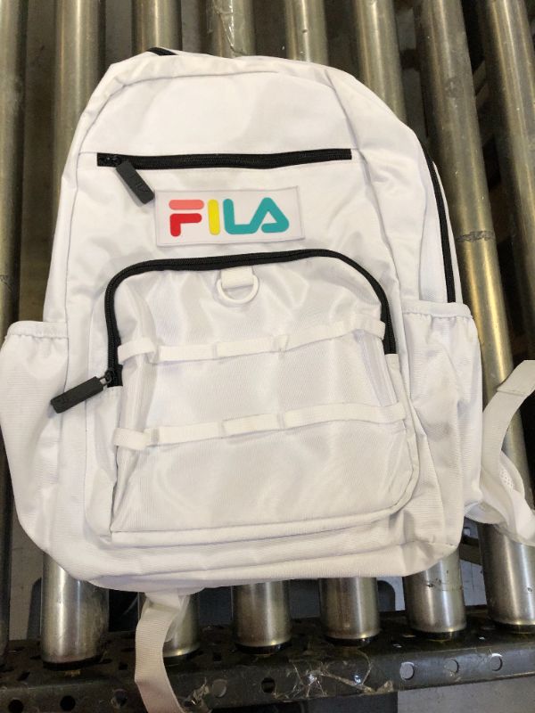 Photo 1 of WHITE FILA BACKPACK WITH COLORED LETTERS, BOOK BAG 