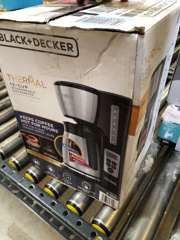 Photo 1 of BLACK+DECKER 12 Cup Thermal Programmable Coffee Maker with Brew Strength and VORTEX Technology, Black/Steel, CM2046S