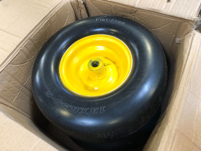 Photo 3 of New Flat Free Mower Tire on Steel Wheel 13x6.50-6 for 38"-68" Deck Commercial Lawn Mowers Tractor - Hub 4"-7.1" with 3/4" Greased Bushing 136506 T161 (2 Pack)