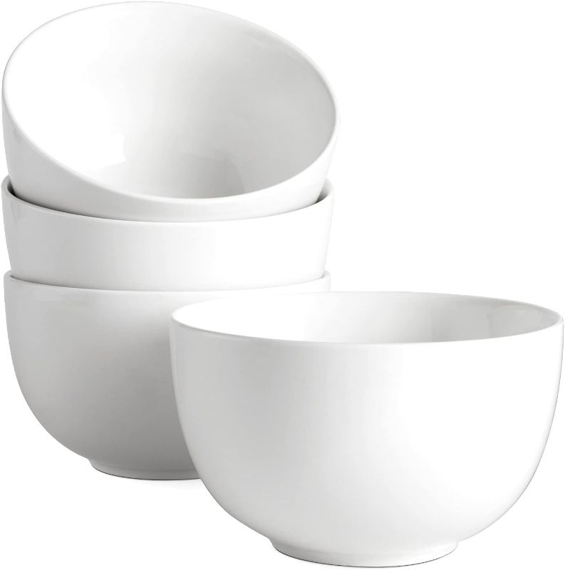 Photo 1 of DOWAN 30 Ounces Deep Soup Bowls Set of 4-5.8" Large Cereal Bowls - Ceramic Bowls for Oatmeal, Salad, Ramen, Noodle, Rice - Dishwasher & Oven Safe (White)