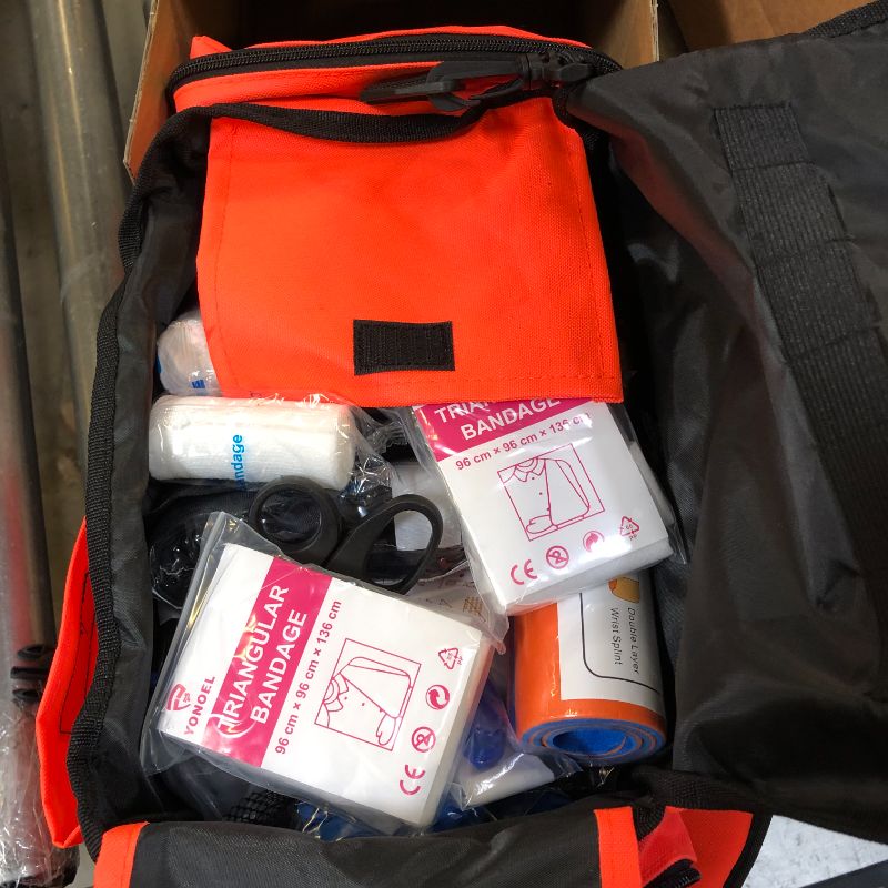 Photo 2 of JJ CARE Trauma Bag 250PCS First Responder Kit, EMT Bag with Padded Strap, Reflective Medical Bag Fully Stocked, Multiple Pockets EMS EMT Bags Fully Stocked, First Aid Trauma Bags Fully Stocked
